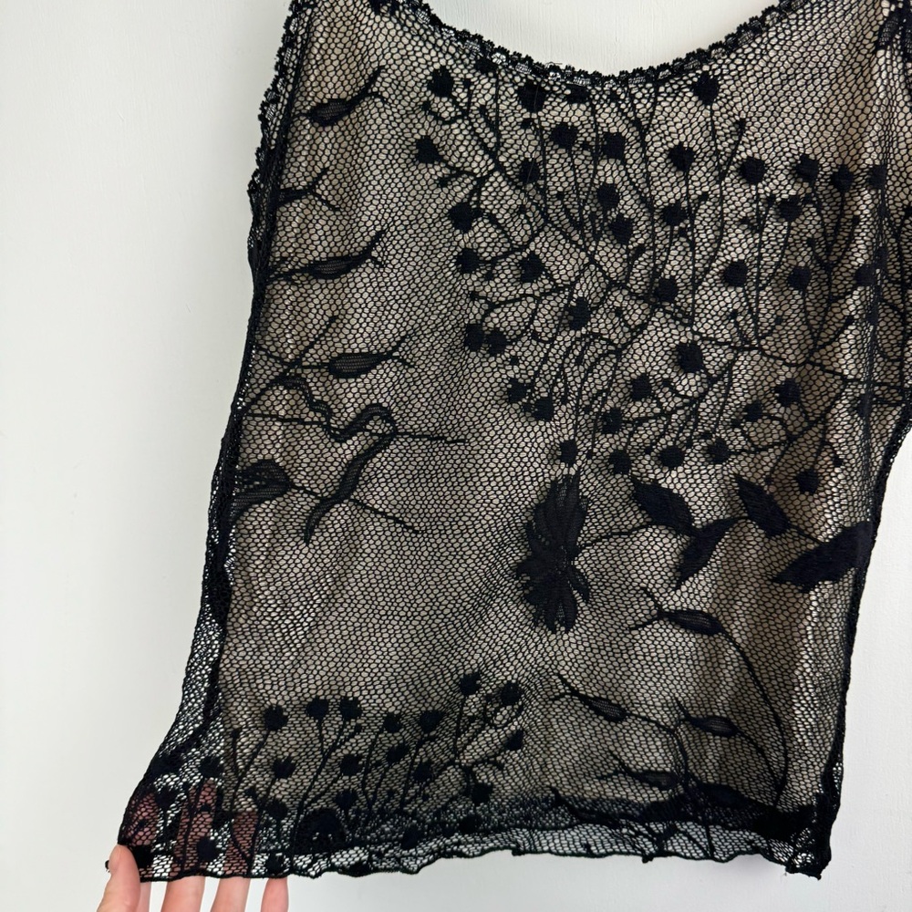 Vintage Y2K Black Lace Mesh Overlay Cami Tank Top Sz Medium - Picture 4 of 13